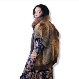 Vintage 80s convertible lux fur suede boho  jacket